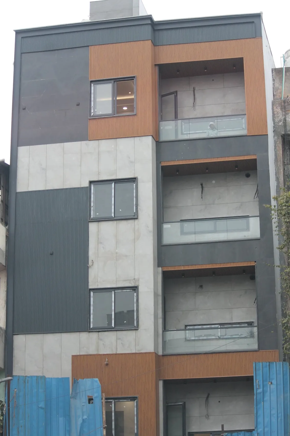 Punjabi Bagh building facade with windows