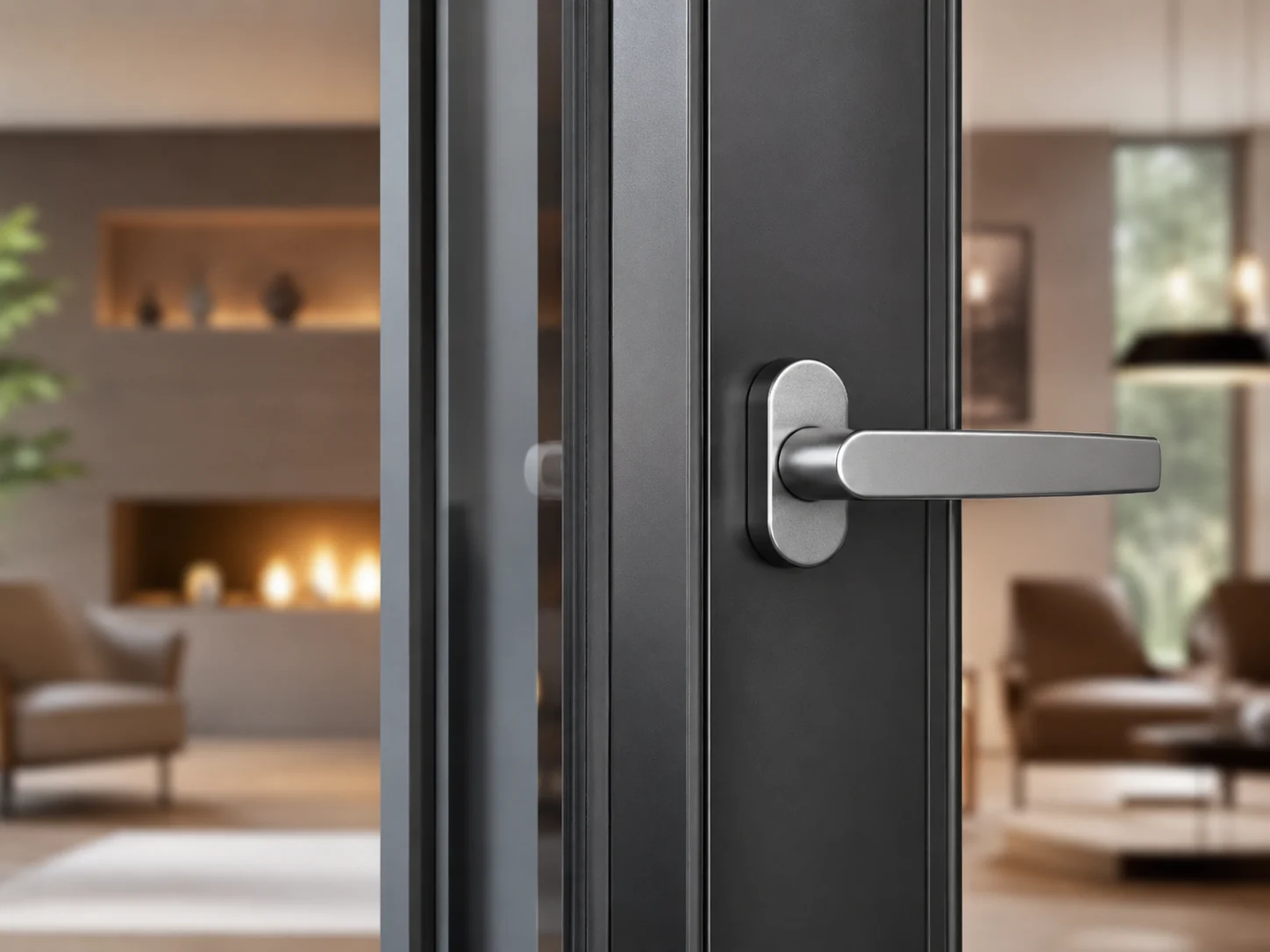 Premium aluminium door handle and frame detail