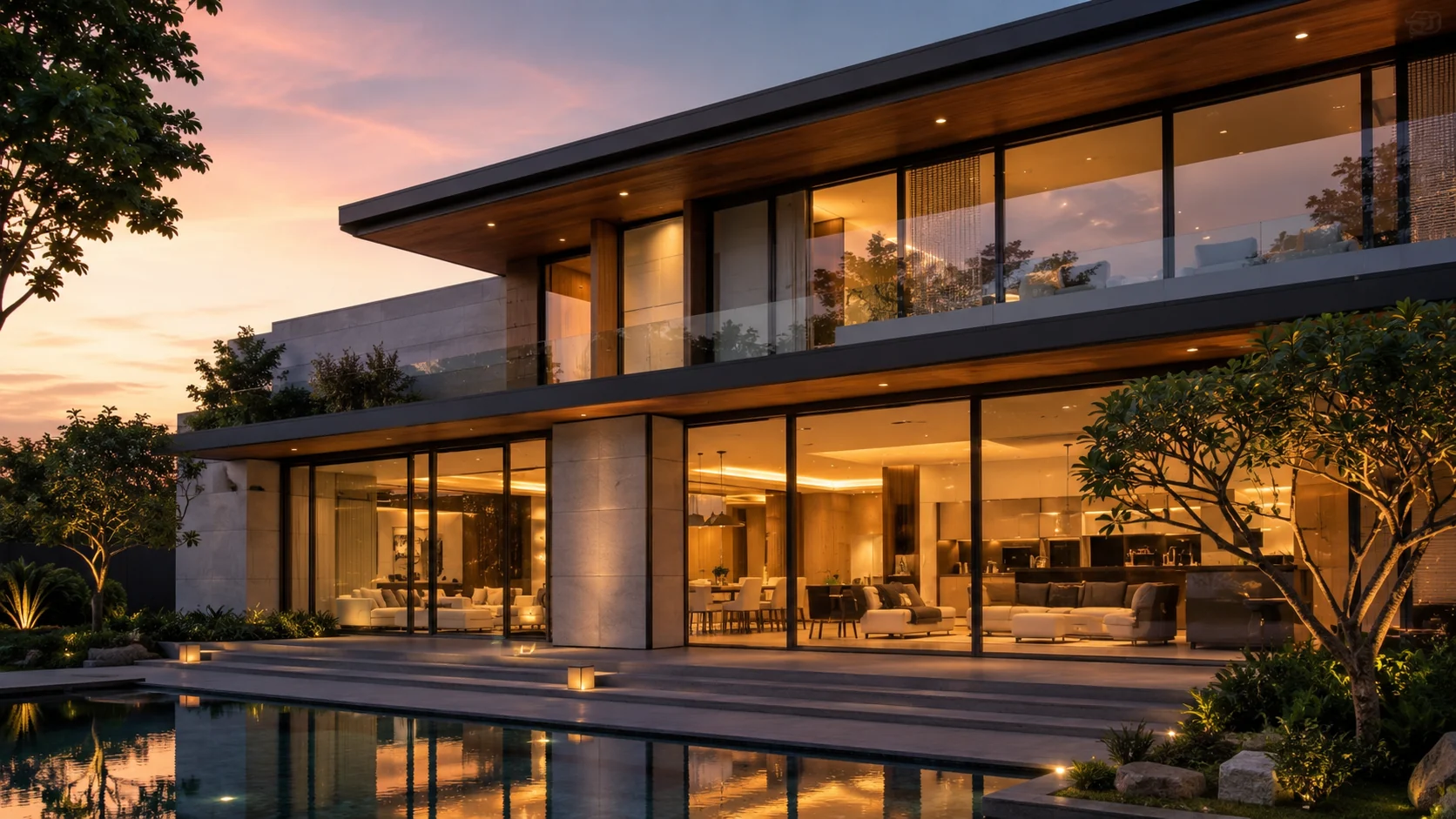 Luxury villa exterior with premium aluminium glazing system
