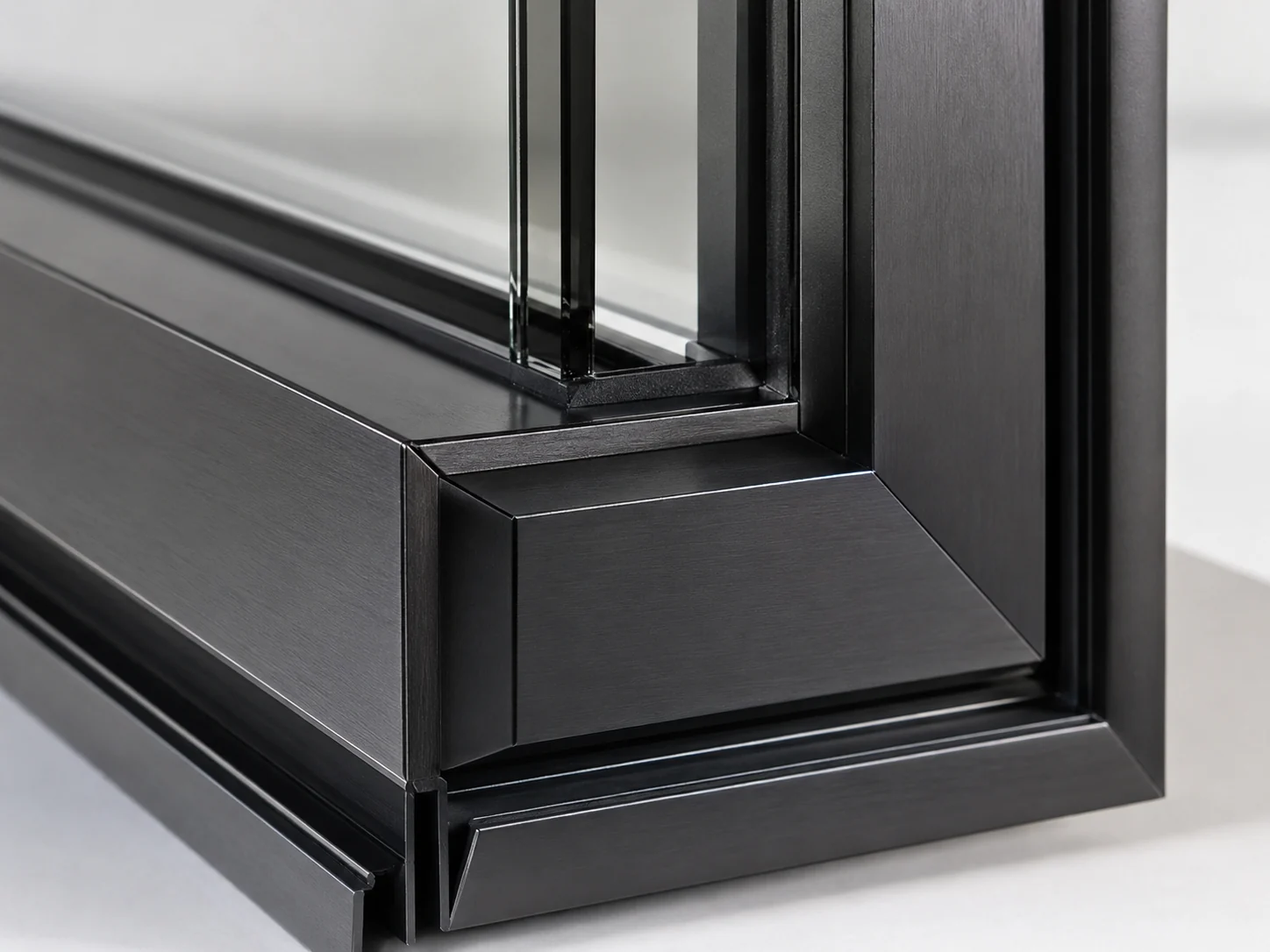 Premium aluminium profile corner and glazing detail